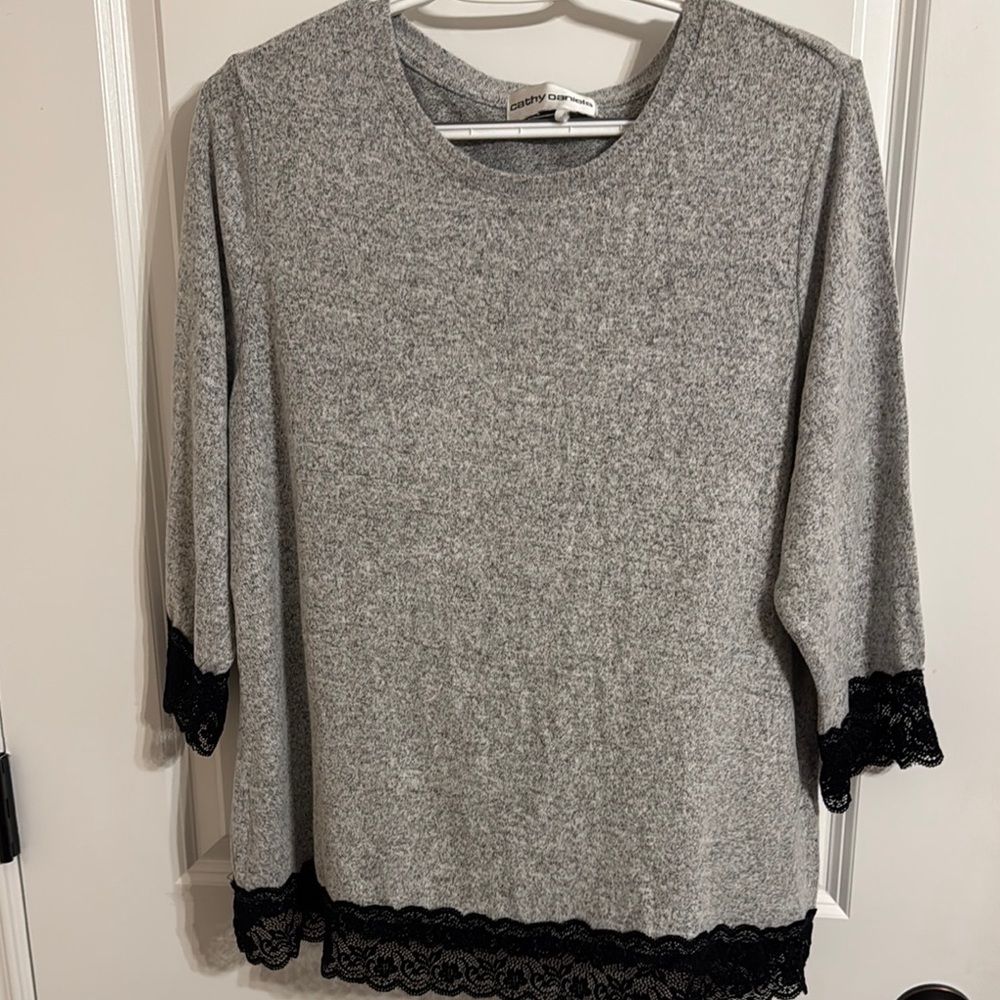 Gray Lace Trim Women's Top